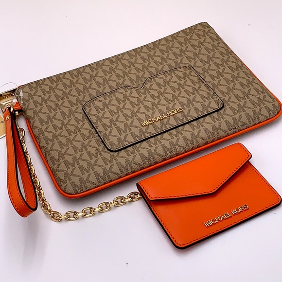 Michael Kors Jet Set LG 2 in 1 card case wristlet Wallet POPPY COLOR - Picture 9 of 16